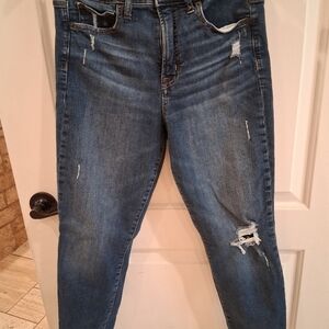 Gap True Skinny Ankle High Rise Jeans Size 29/8R Dark Distressed Wash